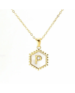 Fashion 26 Letter Pendant Inlay Shell Titanium Steel Plating Necklace Colorza