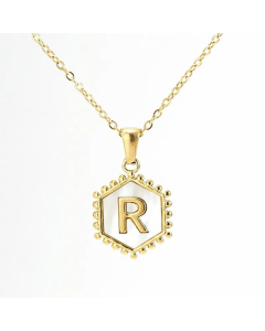Fashion 26 Letter Pendant Inlay Shell Titanium Steel Plating Necklace Colorza
