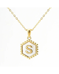 Fashion 26 Letter Pendant Inlay Shell Titanium Steel Plating Necklace Colorza