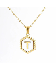 Fashion 26 Letter Pendant Inlay Shell Titanium Steel Plating Necklace Colorza