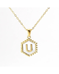 Fashion 26 Letter Pendant Inlay Shell Titanium Steel Plating Necklace Colorza