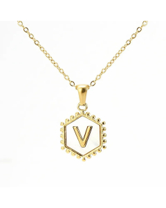 Fashion 26 Letter Pendant Inlay Shell Titanium Steel Plating Necklace Colorza