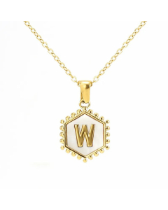 Fashion 26 Letter Pendant Inlay Shell Titanium Steel Plating Necklace Colorza
