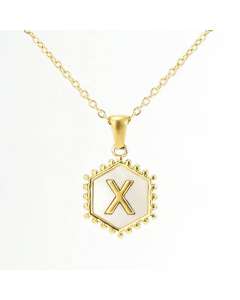 Fashion 26 Letter Pendant Inlay Shell Titanium Steel Plating Necklace Colorza