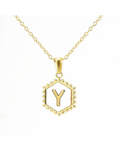 Fashion 26 Letter Pendant Inlay Shell Titanium Steel Plating Necklace Colorza