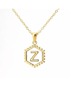 Fashion 26 Letter Pendant Inlay Shell Titanium Steel Plating Necklace Colorza