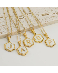 Fashion 26 Letter Pendant Inlay Shell Titanium Steel Plating Necklace Colorza