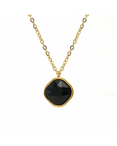 Fashion Plating Inlay Zircon Rhombus Titanium Steel Pendant Necklace Colorza