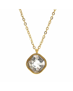 Fashion Plating Inlay Zircon Rhombus Titanium Steel Pendant Necklace Colorza