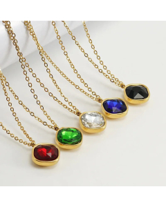 Fashion Plating Inlay Zircon Rhombus Titanium Steel Pendant Necklace Colorza