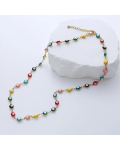 Fashion Colored Devil's Eye Titanium Steel Epoxy Chain Necklace