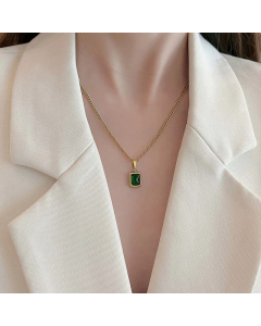 Classic Square Inlay Rhinestones Pendent Titanium Steel Necklace