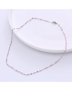 Vacation Geometric Stainless Steel Epoxy Chain Necklace-Steel Color-Pink