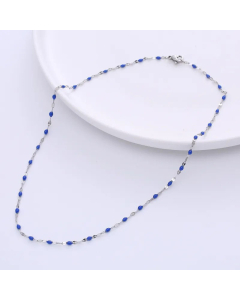 Vacation Geometric Stainless Steel Epoxy Chain Necklace-Steel Color-Blue