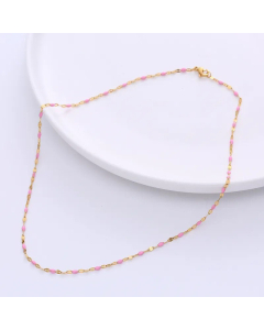 Vacation Geometric Stainless Steel Epoxy Chain Necklace-Gold Color-Pink