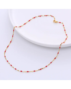Vacation Geometric Stainless Steel Epoxy Chain Necklace-Gold Color-Red