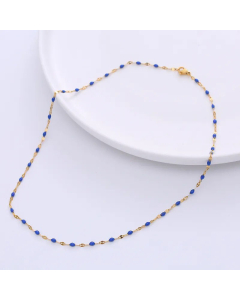 Vacation Geometric Stainless Steel Epoxy Chain Necklace-Gold Color-Blue