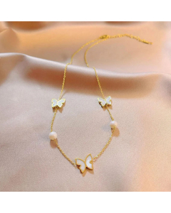 Sweet Inlay Artificial Pearls Shell Butterfly Titanium Steel Choker Colorza