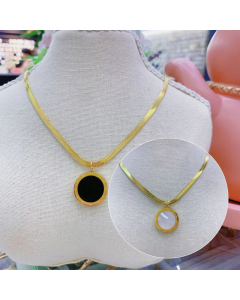 Fashion Round Titanium Steel Inlay Double-Side Artificial Gemstones Necklace Colorza