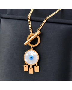 Fine Quality OT Buckle Eye Stainless Steel Inlay Shell Pendant Necklace Colorza