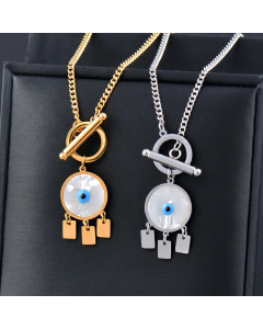 Fine Quality OT Buckle Eye Stainless Steel Inlay Shell Pendant Necklace Colorza