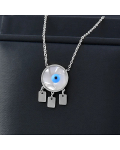 Inlay Shell Eye Square Tassel Stainless Steel Pendant Necklace Colorza