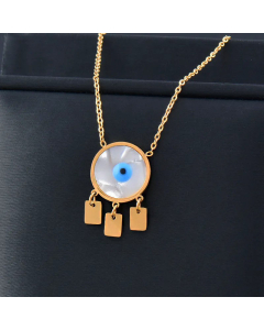 Inlay Shell Eye Square Tassel Stainless Steel Pendant Necklace Colorza