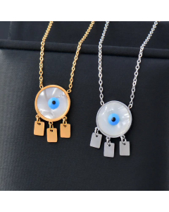 Inlay Shell Eye Square Tassel Stainless Steel Pendant Necklace Colorza