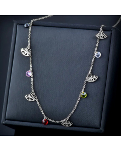 Fashion Inlaid Gold Devil's Eye Titanium Steel Pendant Necklace Colorza