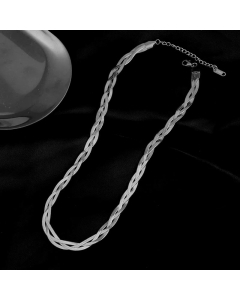 Three-Strand Woven Crisscross Chain like Flat Snake Necklace Titanium Steel Plating Necklace