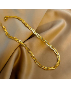 Three-Strand Woven Crisscross Chain like Flat Snake Necklace Titanium Steel Plating Necklace
