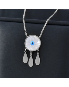 Fashion Eye Drop-Shaped Tassel Stainless Steel Inlay Shell Pendant Necklace Colorza