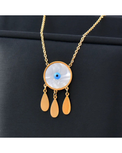 Fashion Eye Drop-Shaped Tassel Stainless Steel Inlay Shell Pendant Necklace Colorza