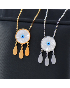 Fashion Eye Drop-Shaped Tassel Stainless Steel Inlay Shell Pendant Necklace Colorza