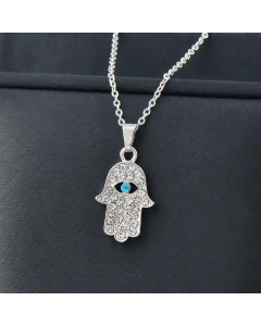 Fashion Palm Eye Stainless Steel Zircon Inlaid Pendant Necklace Colorza