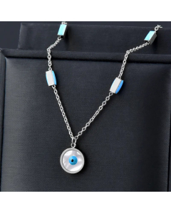 Fashion Inlaid Gold Shell Devil's Eye Stainless Steel Pendant Necklace Colorza