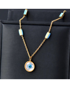 Fashion Inlaid Gold Shell Devil's Eye Stainless Steel Pendant Necklace Colorza