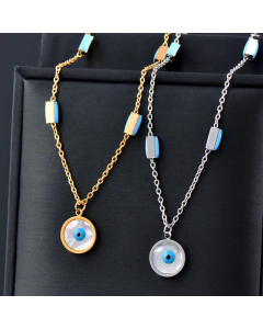 Fashion Inlaid Gold Shell Devil's Eye Stainless Steel Pendant Necklace Colorza