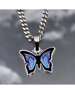 INS Style Butterfly Pendant Titanium Steel Enamel Couple Chain Necklace Colorza