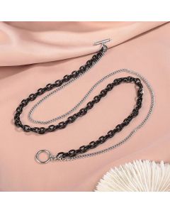 Couple Black-Plated Cuban Double-Layer Chain Stainless Steel Patchwork Necklaces Colorza