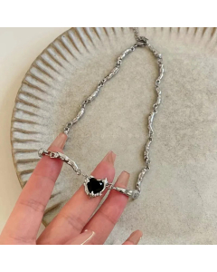 Fashion Plating Inlay Rhinestone Heart Shape Titanium Steel Necklace Colorza