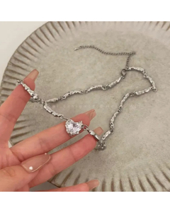 Fashion Plating Inlay Rhinestone Heart Shape Titanium Steel Necklace Colorza
