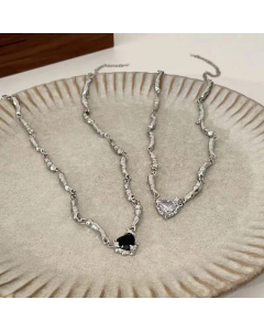 Fashion Plating Inlay Rhinestone Heart Shape Titanium Steel Necklace Colorza