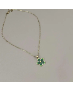 Retro Enamel Gold Plated Flower Titanium Steel Pendant Fine Necklace Colorza