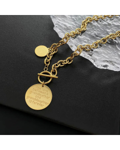 INS Style Plating OT Buckle Round Letter Titanium Steel Pendant Necklace Colorza