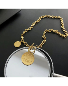 INS Style Plating OT Buckle Round Letter Titanium Steel Pendant Necklace Colorza
