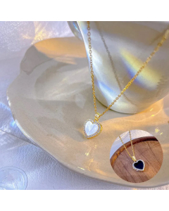 Black And White Double-Sided Love Opal Bags Emerald Pendent Stainless Steel Necklace