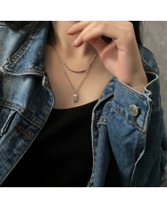 Daily Double Layer Square Letter Pendent Titanium Steel Necklaces Colorza