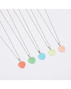 Luminous Heart Shape Natural Stone Stainless Steel Pendant Necklace Colorza