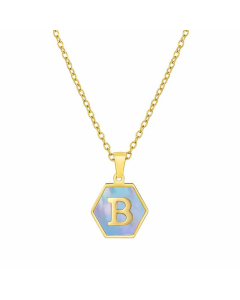 Fashion Inlaid Shell Letter Geometric Titanium Steel Necklace Colorza-Blue-B